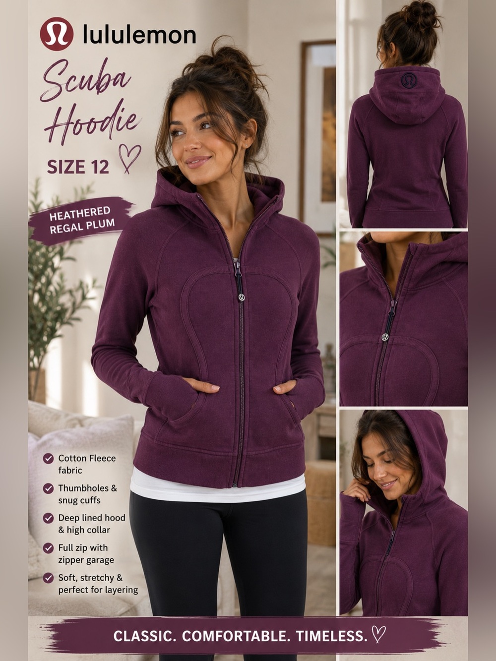 Lululemon | Heathered Regal Plum | Size 10 | Full-Zip | Scuba Hoodie
